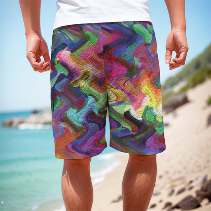 Watercolor Psychedelic Print Men's Cargo Shorts