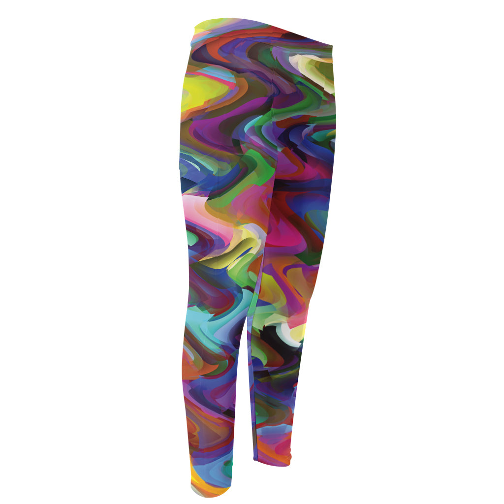 Watercolor Psychedelic Print Men's Compression Pants