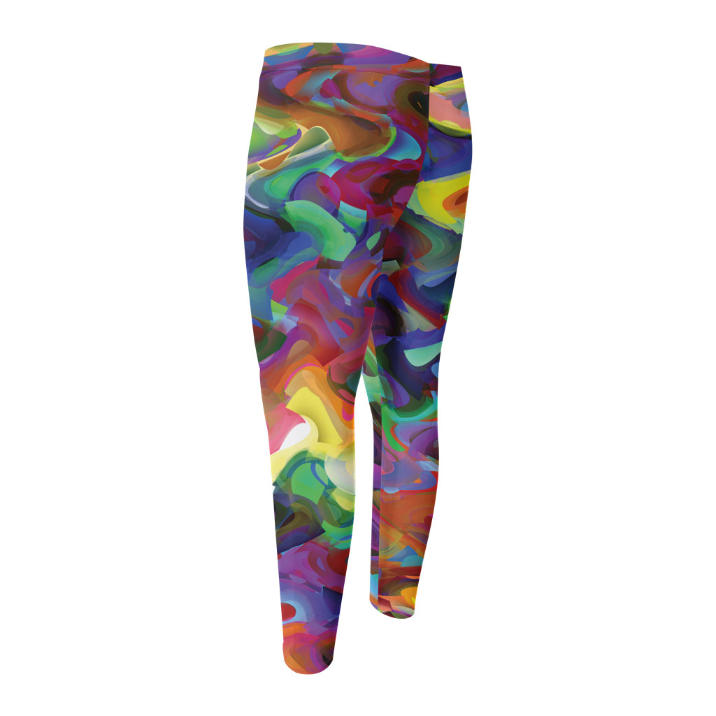 Watercolor Psychedelic Print Men's Compression Pants