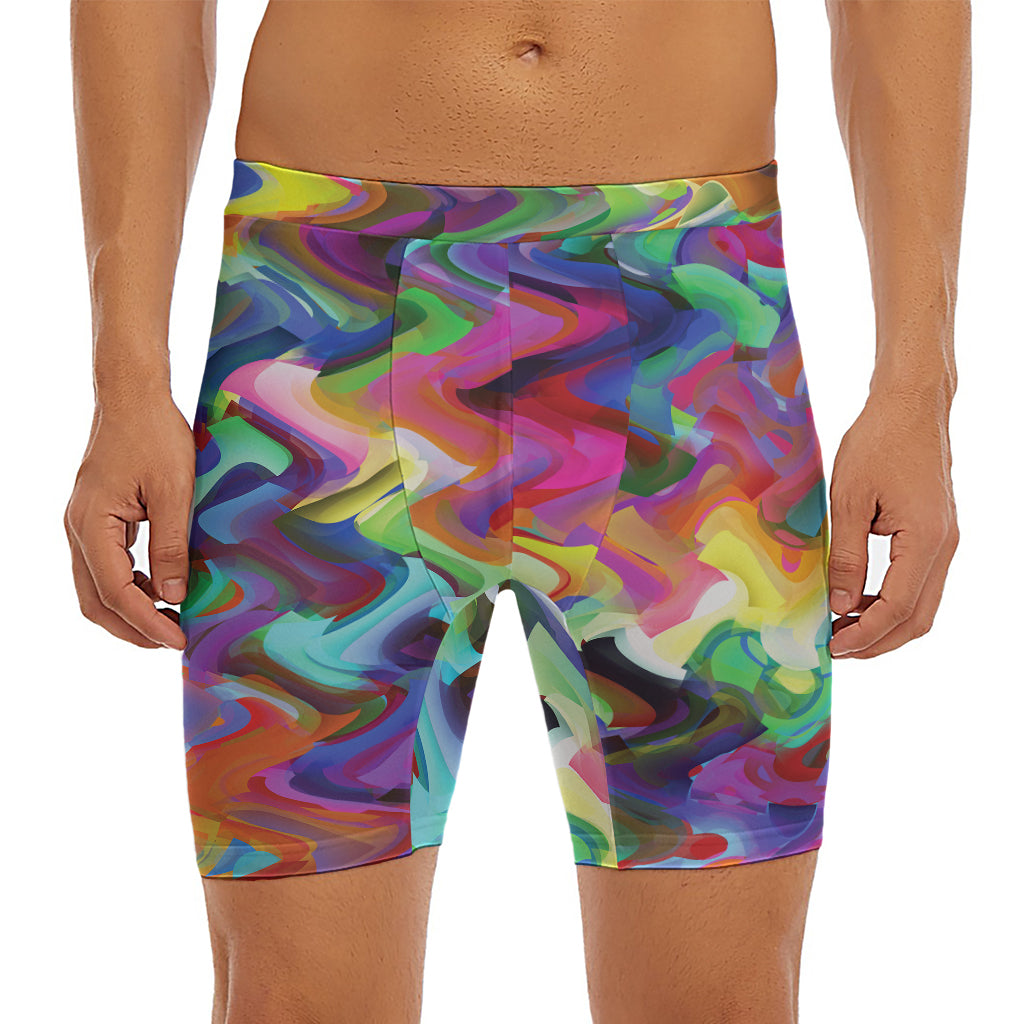 Watercolor Psychedelic Print Men's Long Boxer Briefs
