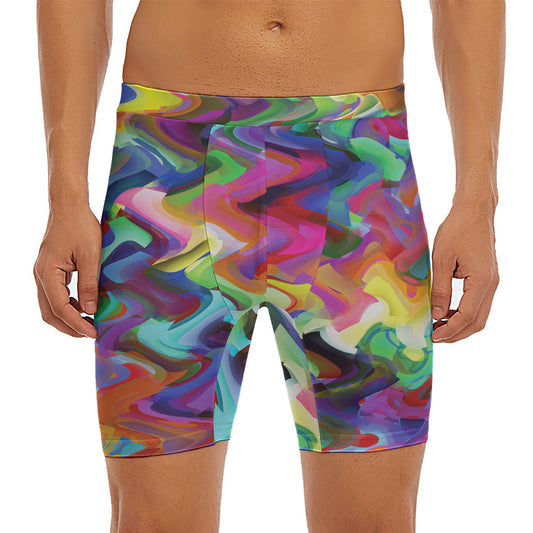 Watercolor Psychedelic Print Men's Long Boxer Briefs