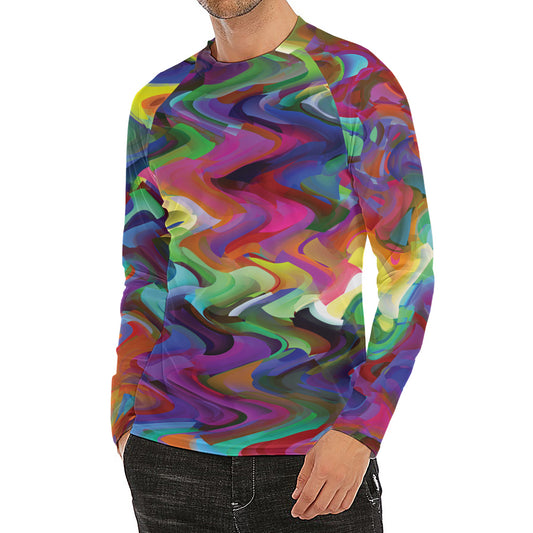 Watercolor Psychedelic Print Men's Long Sleeve Rash Guard