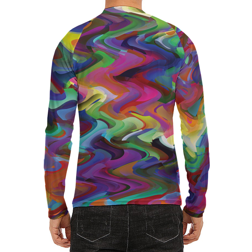 Watercolor Psychedelic Print Men's Long Sleeve Rash Guard
