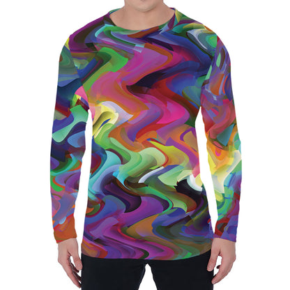 Watercolor Psychedelic Print Men's Long Sleeve T-Shirt