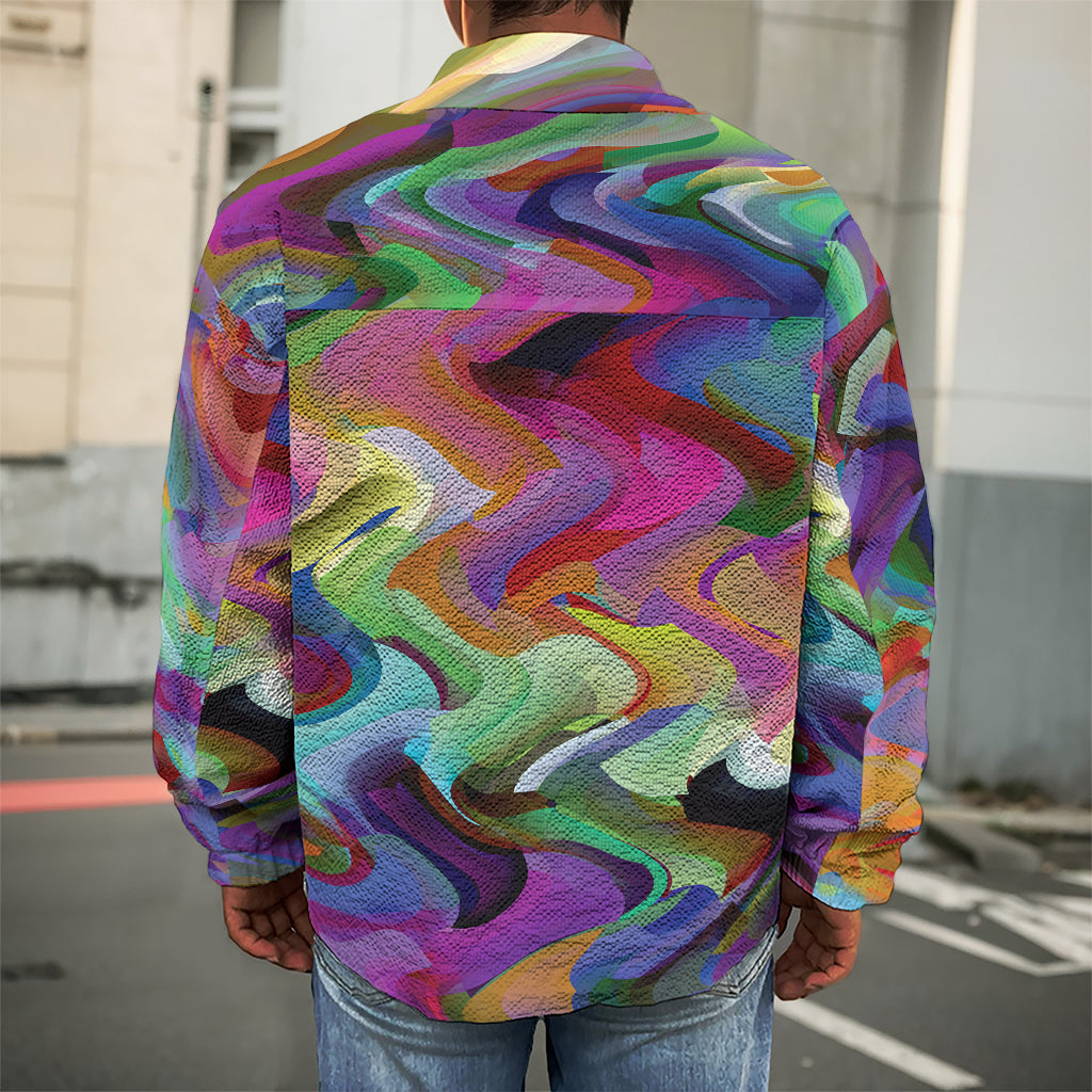 Watercolor Psychedelic Print Men's Shirt Jacket