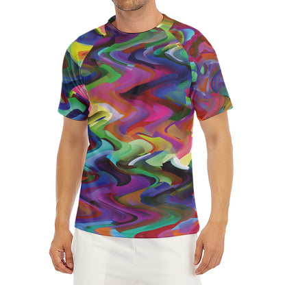 Watercolor Psychedelic Print Men's Short Sleeve Rash Guard