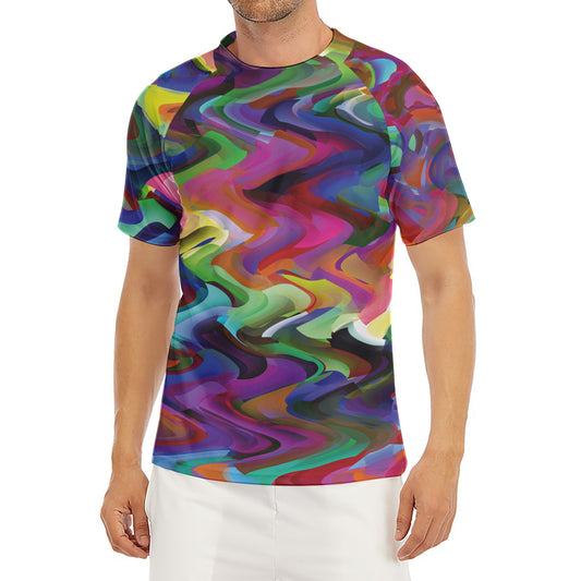 Watercolor Psychedelic Print Men's Short Sleeve Rash Guard