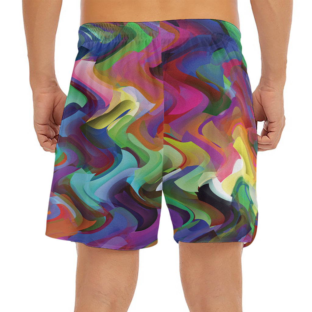 Watercolor Psychedelic Print Men's Split Running Shorts