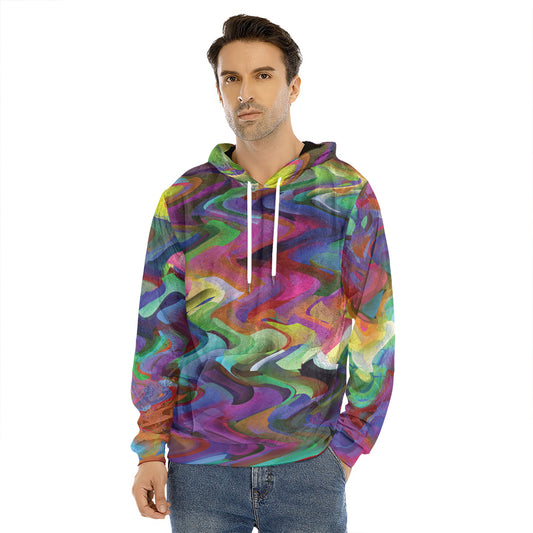 Watercolor Psychedelic Print Men's Velvet Pullover Hoodie