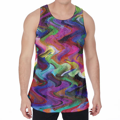 Watercolor Psychedelic Print Men's Velvet Tank Top