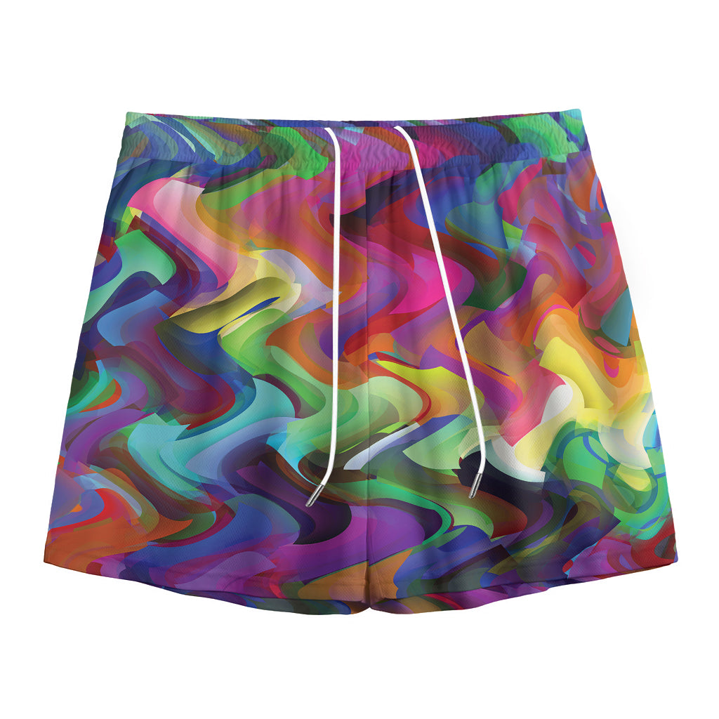 Watercolor Psychedelic Print Mesh Shorts