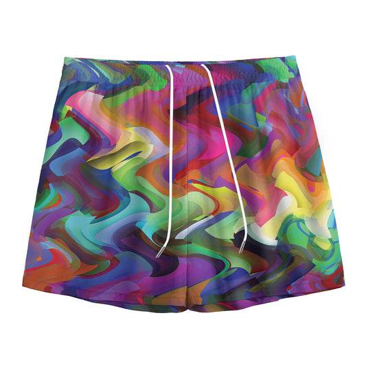 Watercolor Psychedelic Print Mesh Shorts