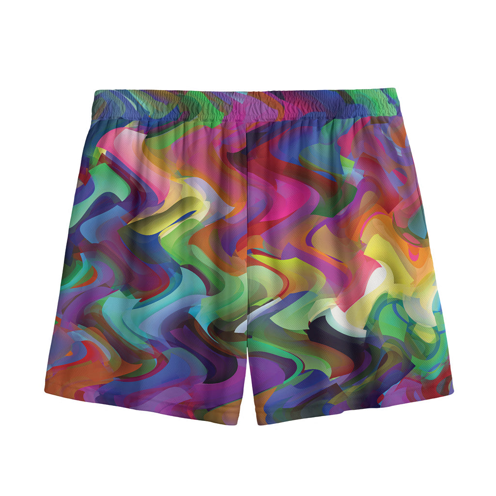 Watercolor Psychedelic Print Mesh Shorts
