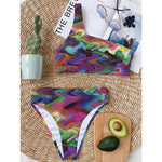 Watercolor Psychedelic Print One Shoulder Bikini Top