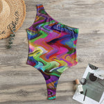 Watercolor Psychedelic Print One Shoulder Bodysuit