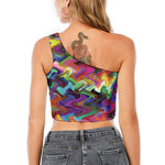 Watercolor Psychedelic Print One Shoulder Crop Top