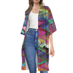 Watercolor Psychedelic Print Open Front Beach Cover Up