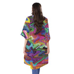 Watercolor Psychedelic Print Open Front Beach Cover Up