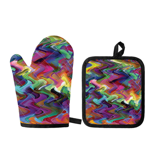Watercolor Psychedelic Print Oven Mitt And Pot Holder Set