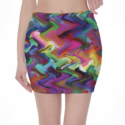 Watercolor Psychedelic Print Pencil Mini Skirt