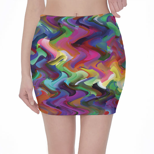 Watercolor Psychedelic Print Pencil Mini Skirt