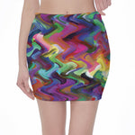 Watercolor Psychedelic Print Pencil Mini Skirt