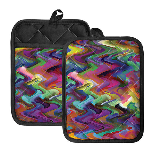 Watercolor Psychedelic Print Pot Holders With Pocket