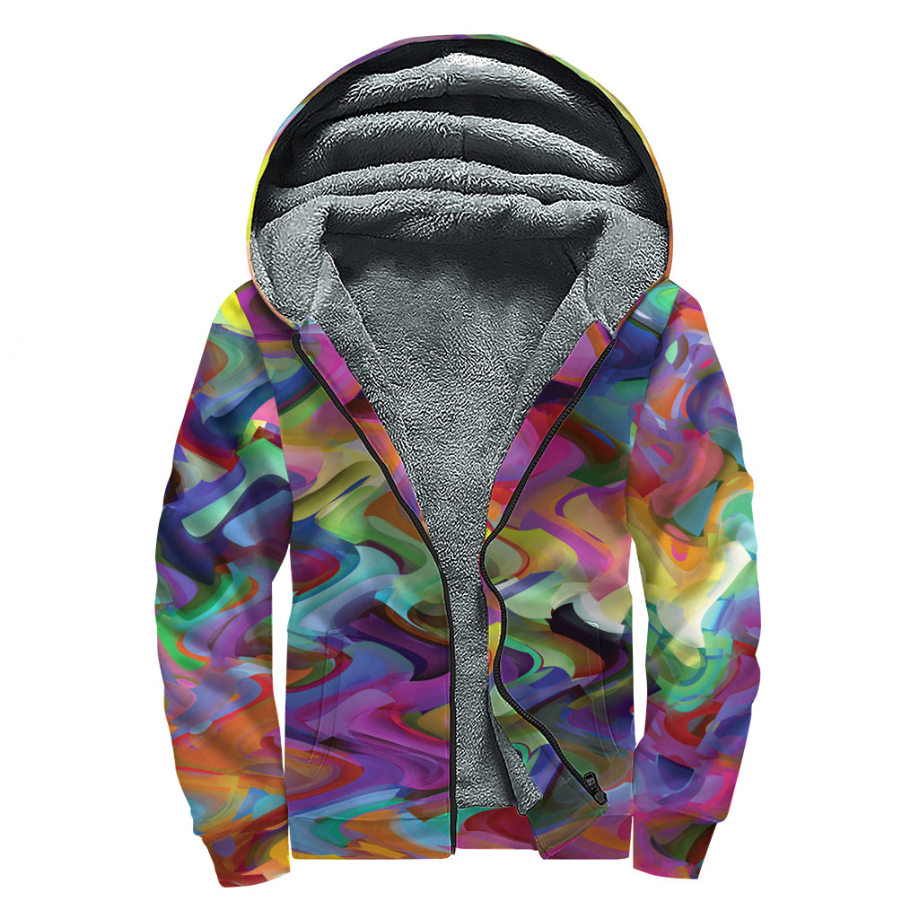 Watercolor Psychedelic Print Sherpa Lined Zip Up Hoodie