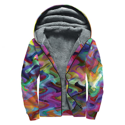 Watercolor Psychedelic Print Sherpa Lined Zip Up Hoodie