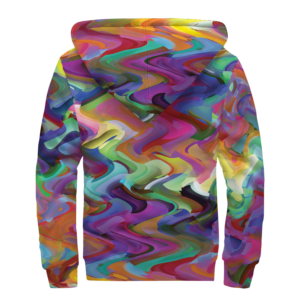 Watercolor Psychedelic Print Sherpa Lined Zip Up Hoodie