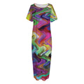Watercolor Psychedelic Print Short Sleeve Long Nightdress