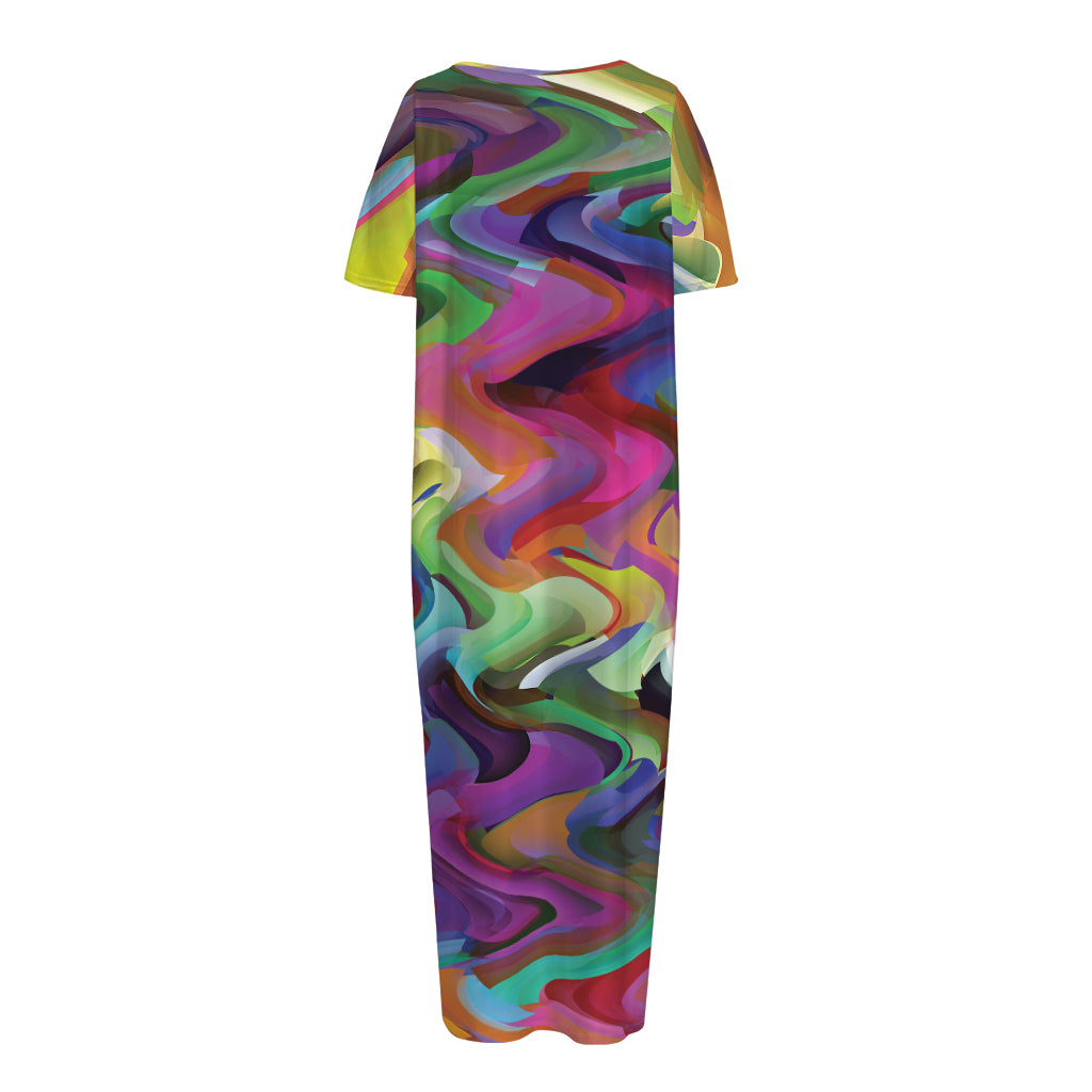 Watercolor Psychedelic Print Short Sleeve Long Nightdress
