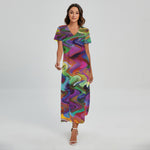 Watercolor Psychedelic Print Short Sleeve Maxi Dress