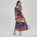 Watercolor Psychedelic Print Short Sleeve Maxi Dress