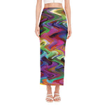 Watercolor Psychedelic Print Side Slit Maxi Skirt