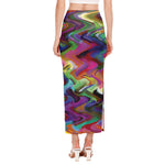Watercolor Psychedelic Print Side Slit Maxi Skirt