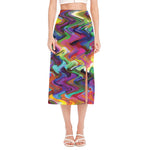 Watercolor Psychedelic Print Side Slit Midi Skirt