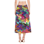 Watercolor Psychedelic Print Side Slit Midi Skirt