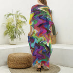 Watercolor Psychedelic Print Silk V-Neck Kaftan Dress
