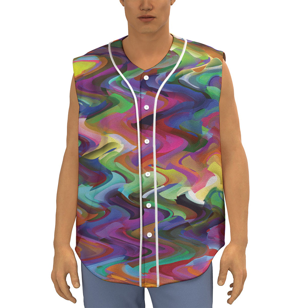 Watercolor Psychedelic Print Sleeveless Baseball Jersey