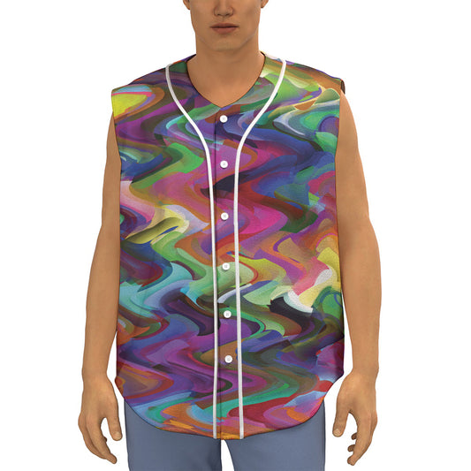 Watercolor Psychedelic Print Sleeveless Baseball Jersey
