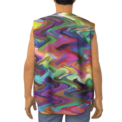 Watercolor Psychedelic Print Sleeveless Baseball Jersey