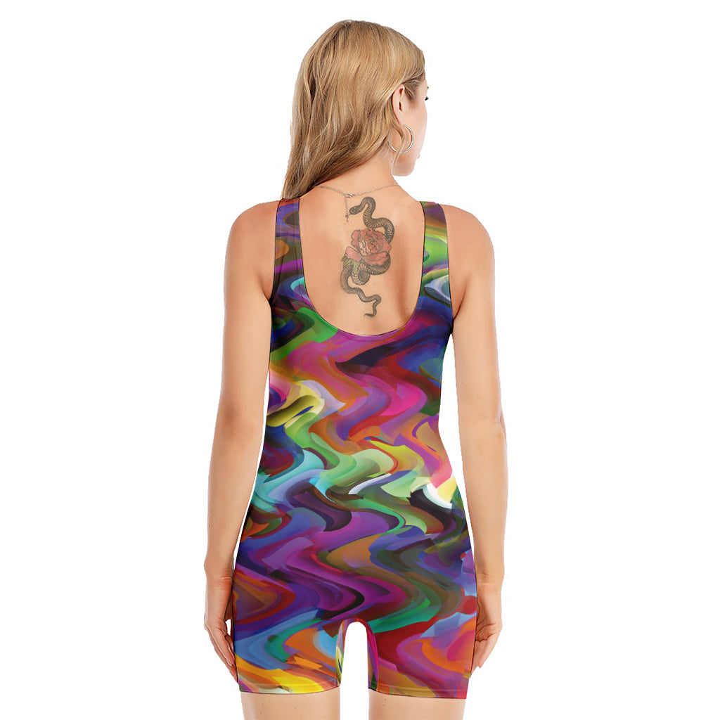 Watercolor Psychedelic Print Sleeveless One Piece Swimsuit