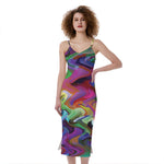 Watercolor Psychedelic Print Slim Fit Midi Cami Dress