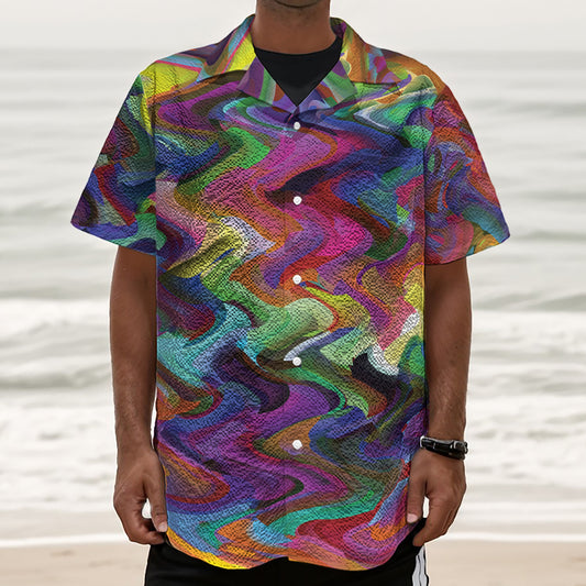 Watercolor Psychedelic Print Textured Short Sleeve Shirt