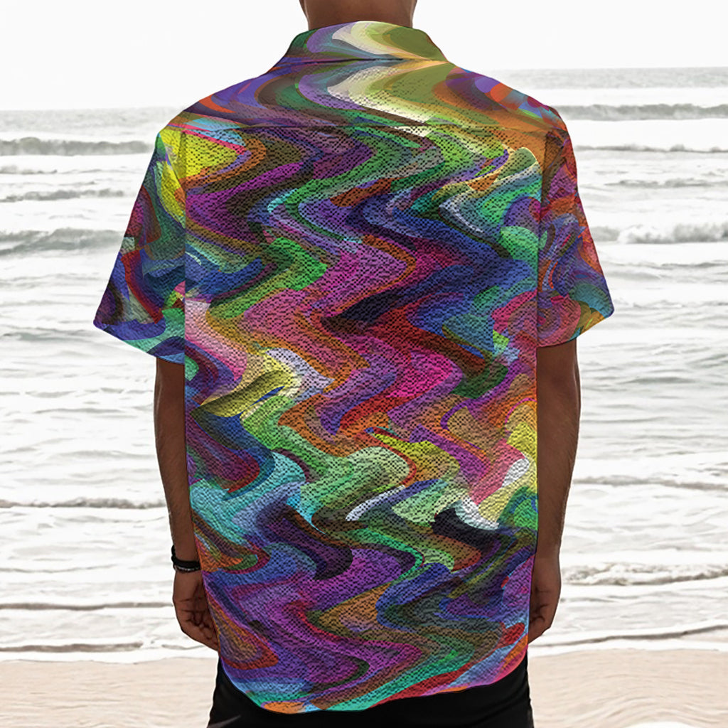Watercolor Psychedelic Print Textured Short Sleeve Shirt