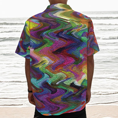 Watercolor Psychedelic Print Textured Short Sleeve Shirt