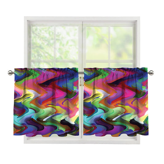 Watercolor Psychedelic Print Tier Curtains
