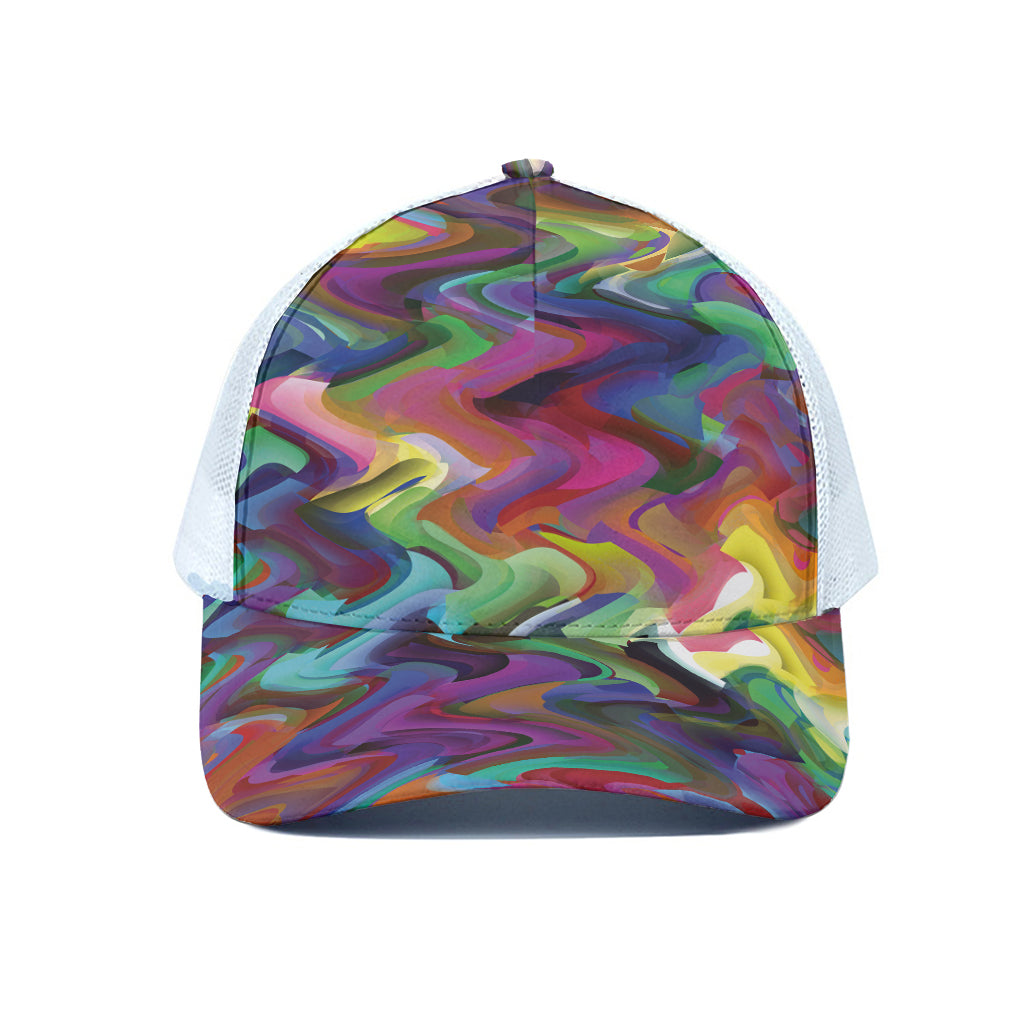 Watercolor Psychedelic Print White Mesh Trucker Cap