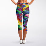 Watercolor Psychedelic Print Women's Capri Leggings